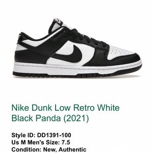NikeDunk Low Retro white black panda 7.5 men’s